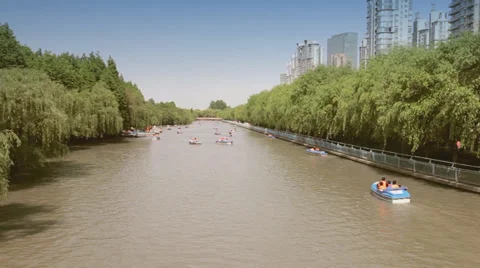 Dinghies on river in Shanghai Stock Footage 38706860