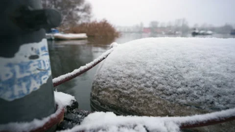 Dinghy covered with snow closeup Video stock 145994071