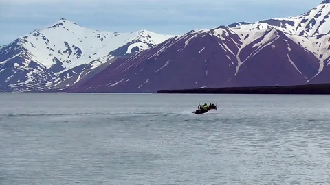 Dinghy sailing in svalbard Stock Footage 92164259