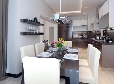 Dining and kitchen modern style Stock Illustration