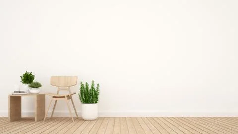 Dining area and library area in living room or cafe - 3D Rendering Stock Illustration