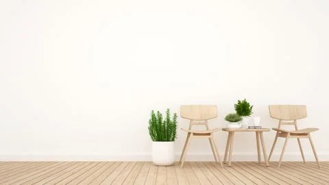 Dining area and library area in living room or coffee shop - 3D Rendering Stock Illustration