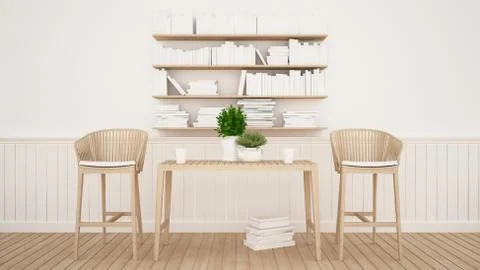 Dining area and library in restaurant or cafe - 3D Rendering Stock Illustration