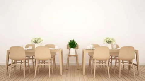 Dining area in coffee shop or restaurant clean design - 3D Rendering Stock Illustration