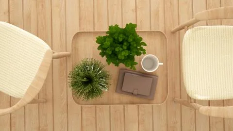Dining area in coffee shop or restaurant top view - 3D Rendering Stock Illustration