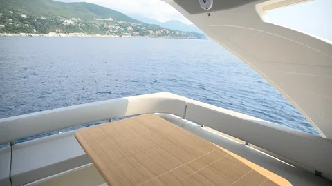 Dining area on the fly of a yacht. Stock Footage 104765724