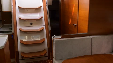 Dining area on lower deck of a sailing boat Stock Footage 67498918