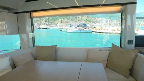 Dining area on the main deck of a yacht. Stock Footage 105098006