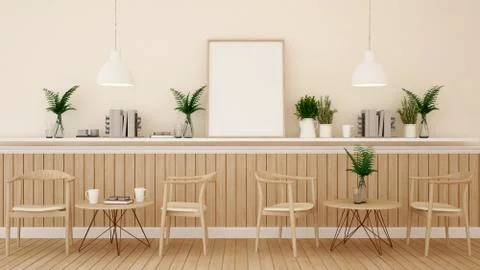 Dining area in restaurant or coffee shop on wood design - 3D Rendering Stock Illustration