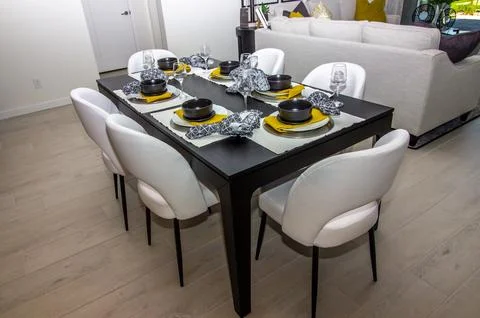 Dining Area Table With Six Place Settings Photos