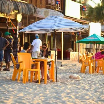 Dining on the beach in mancora, peru Stock Photos