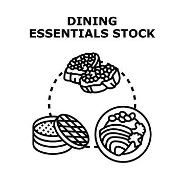Dining essentials concept with various food elements Stockillustratie