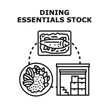 Dining essentials stock concept delivering food and grocery items Stock Illustration