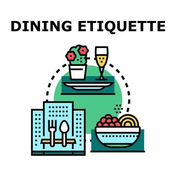 Dining etiquette concept illustration presenting table manners Stock Illustration