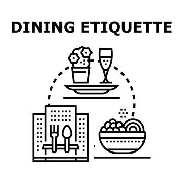 Dining etiquette concept illustration presenting table manners Stock Illustration