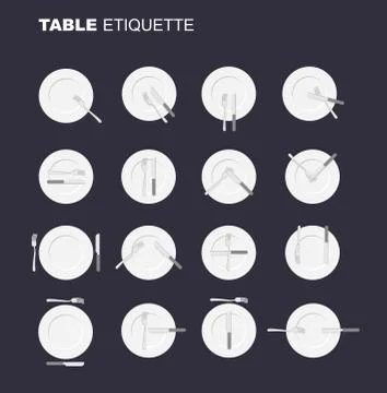 Dining etiquette unofficial version. 16 characters to restaurant etiquette. R Stock Illustration