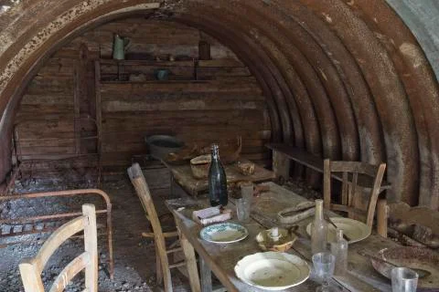 Dining facilities inside the trenches. Stock Photos