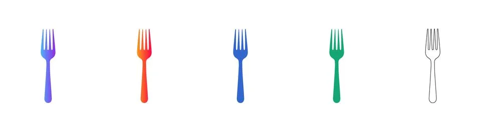 Dining Fork Cutlery Icons Set Stock Illustration