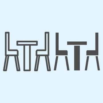 Dining furniture line and solid icon. Small table and two chairs. Home-style イラスト素材