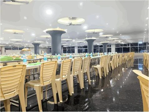 DINING HALL in the big function hall Stock Photos