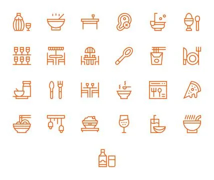 Dining High Resolution Vector Icon Pack with 25 Regular Line Detail Enhance.. Illustrazione stock