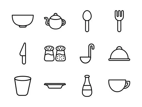 Dining Icon Set Outline Stock Illustration