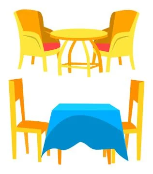 Dining Place, Chair and Table, Restaurant Vector Stock Illustration