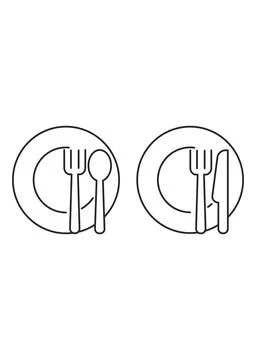 Dining Place Setting Line Icons with Fork Spoon and Knife Stock-Illustration