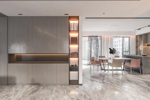 Dining room and empty space design with a view to dining table from a corner Illustrazione stock