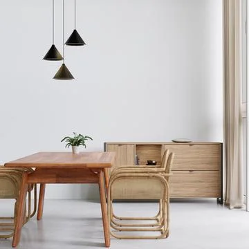 Dining room and kitchen copy space on white background wall for mockup and co Stock Illustration