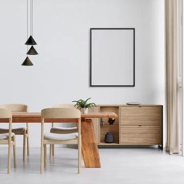 Dining room and kitchen copy space on white background wall for mockup and co Stock Illustration