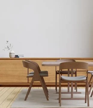 Dining room and kitchen copy space on white background wall for mockup and co Stock Illustration