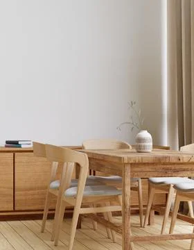Dining room and kitchen copy space on white background wall for mockup and co Stock Illustration