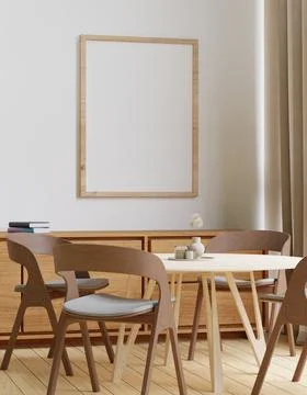 Dining room and kitchen copy space on white background wall for mockup and co Stock Illustration