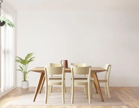Dining room and kitchen copy space on white background, front view,3D renderi Stock Photos