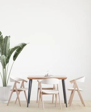 Dining room and kitchen copy space on white background, front view,dining tab Stock Photos