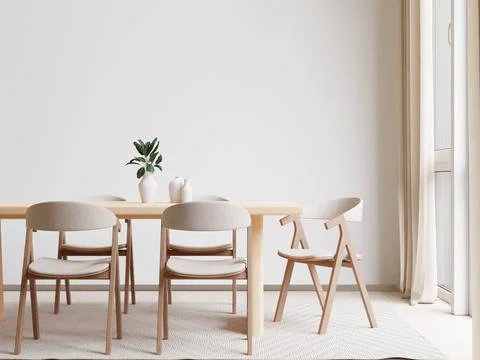 Dining room and kitchen copy space on white background, front view Stock Photos