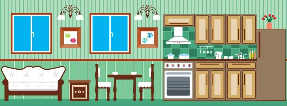 Dining room and kitchen Stock Illustration