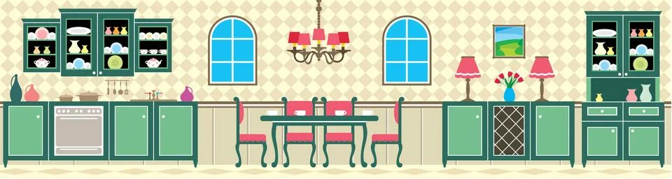 Dining room and kitchen Stock Illustration
