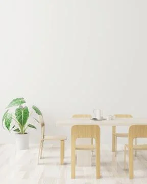Dining room and table set copy space on white background, front view,white em Stock Illustration