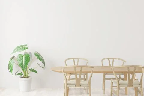 Dining room and table set copy space on white background, front view,white wa Stock Illustration