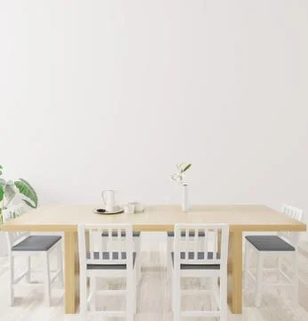 Dining room and table set copy space on white background, front view,white wa Stock Illustration