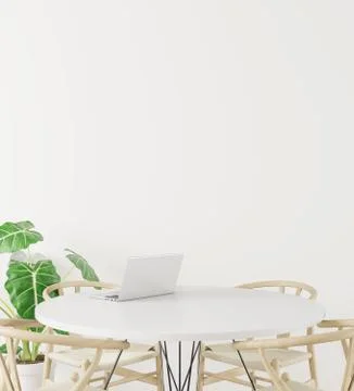 Dining room and table set copy space on white background, front view,notebook Stock Illustration