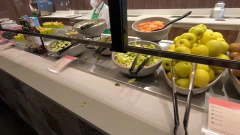 Dining Room Buffet aboard the abstract luxury cruise ship. Vídeo Stock 205431999
