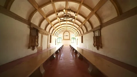 Dining room, Convento de Cristo, Knights Templar fortress at Tomar, Portugal.  Stock Footage 224927924
