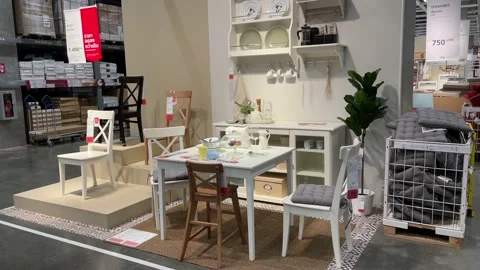 Dining room design idea at IKEA Store Bang Yai Warehouse - POV shot Stock Footage 172351854
