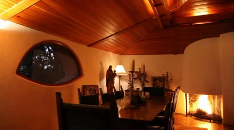 Dining Room with Fireplace Stock Footage 40814705