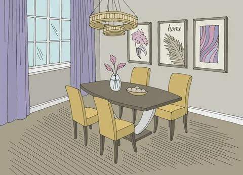 Dining room home interior graphic color sketch illustration vector Stock Illustration