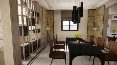 Dining Room Interior  Chinese Style Walkthrough 4K video Vídeos de archivo 203822126