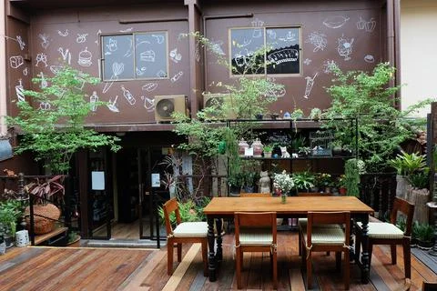 Dining room interior design and restaurant decoration of restaurant and cafe Stock Photos